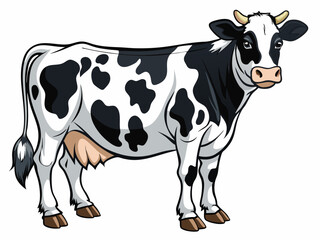 Holstein Dairy Cow With Black And White Markings Standing Profile Graphic Illustration