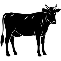 Standing Cow Silhouette Vector Illustration Detailed Black And White Farm Animal Graphic Resource