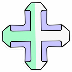 Obraz premium Abstract Cross Illustration Featuring Teal White And Purple Colors With A Bold Black Outline Decorative Symbol