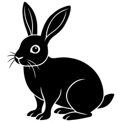 Black Silhouette Of A Sitting Rabbit With Long Ears For Easter Or Vector Graphic Design Projects And Animal Illustrations