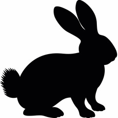 Silhouette Of A Rabbit With Long Ears And A Fluffy Tail On White Background Animal Illustration