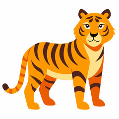 Cartoon Tiger Illustration Standing Tall With Orange Fur And Black Stripes On A White Background
