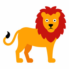 Vector Illustration Of A Lion With A Distinct Orange Body And Red Mane On A White Background