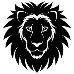 Lion Head Silhouette Illustration Majestic Feline Animal Symbolism Wildlife Logo Black And White Graphic Design
