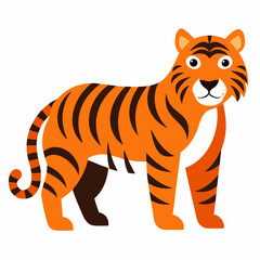 Cute Cartoon Tiger Illustration Standing Calmly On White Background Animal Vector Illustration For Kids Education