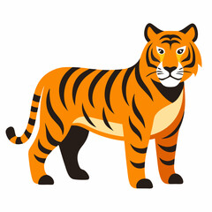 Cartoon Tiger Illustration Striking Pose Bold Stripes Orange And Black Design Animal Vector Drawing