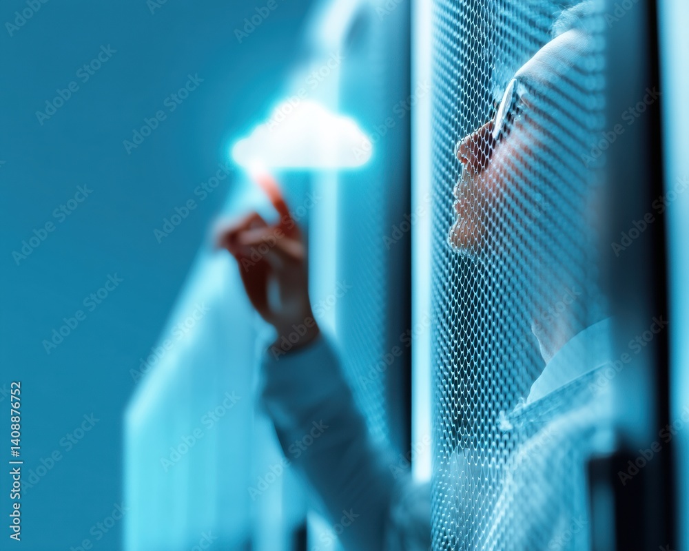 Aufkleber Futuristic Cloud Data Recovery Innovative Enterprise Cybersecurity Solutions Visualizing Digital Transformation with Immersive User Interface Technology