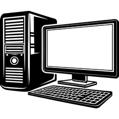 Monochrome Computer Setup Including Cpu Monitor And Keyboard Ideal For Office Technology Or Creative Design Illustrations