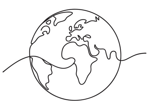 recommend clip art: Continuous one line art drawing of earth planet, Globe, geography vector outline, Single line illustration of world map