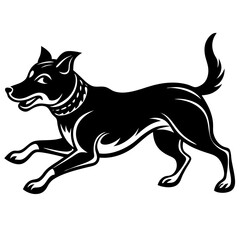 Black Silhouette Of A Running Dog With Collar On A White Background Decorative Design Element Pet Illustration