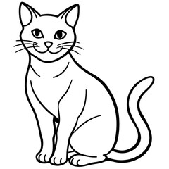Line Art Illustration Of A Cute Cat Sitting With A Curled Tail Graphic Design Element