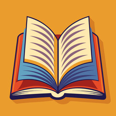 Stylized Vector Illustration Of An Open Book With Pages In Retro Colors On A Yellow Background
