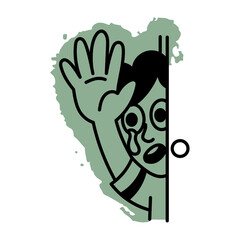 A character saying goodbye, doodle style icon 
