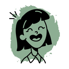 A hand drawn icon of a laughing character 
