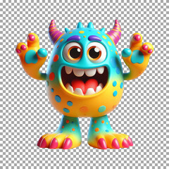 3D model of a majestic monster designed for kids, Adorable Rainbow Monster with Decorative Horns on transparent background, png, psd
