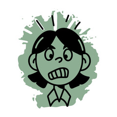 A hand drawn icon of an enraged character 
