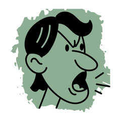 A hand drawn style icon of a yelling character 
