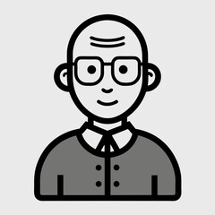 Simple Flat Vector Icon Of An Old Man Wearing Glasses In Gray And Black Tones A Minimalist Design