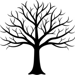 Obraz premium Black Silhouette Of A Deciduous Tree With Bare Branches Isolated On White Background Represents Autumn And Winter