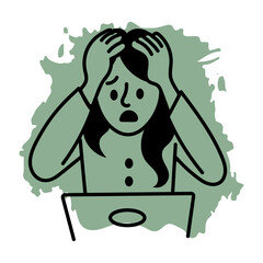 Worried girl icon in hand drawn style 
