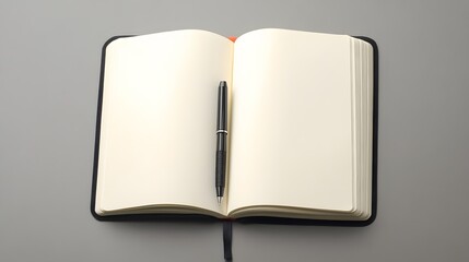 Blank Notebook Open with Pen, Ready for Ideas