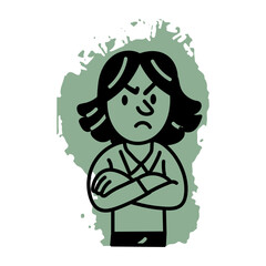 A character standing with crossed arms, hand drawn icon 
