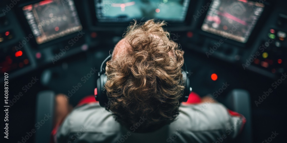 Poster Immersive Digital Navigation High-Performance Professional Monitoring Workplace with Advanced Tech, Cybersecurity Focus, and Real-Time Flight Management Systems