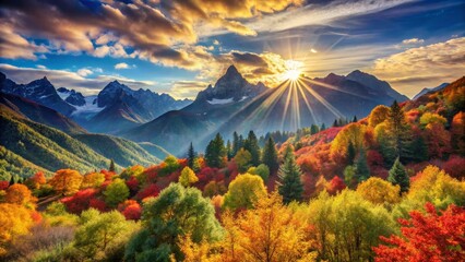 Obraz premium Autumn Mountain Landscape at Sunset