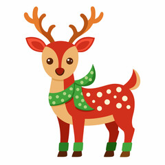Cute Christmas Reindeer With Green Scarf And Polka Dots Vector Illustration For Holiday Decorations And Festive Designs