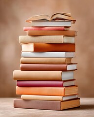 Earthy Minimalist Knowledge Tower Aesthetic Book Stack Showcasing Scholarly Elegance and Intellectual Growth for Modern Learning Environments