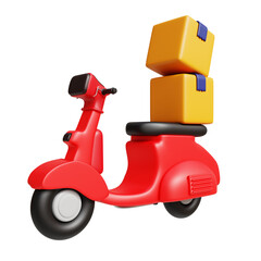 Motorcycle with delivery box 3d rendered icon. Shopping and delivery service online.