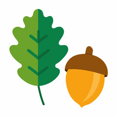 Oak Leaf And Acorn Flat Vector Illustration Isolated On White Background Depicts Autumnal Symbolism And Minimalist Design With Warm Earth Tones