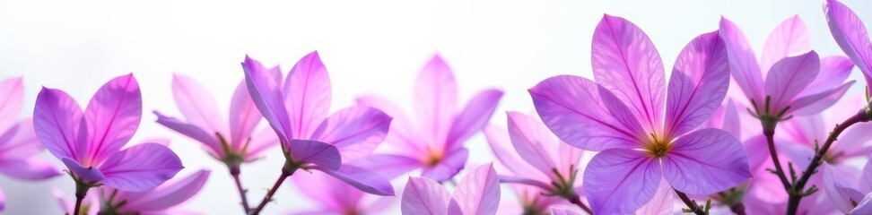Fototapeta premium Close-up of vibrant violet flowers with white background, fresh, spring, blooming