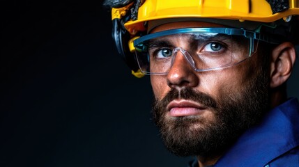 Fototapeta premium A man wearing a yellow helmet and safety glasses