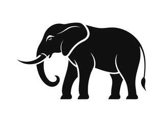 Flat and Minimalist elephant icon of silhouette black vector illustration on white background 