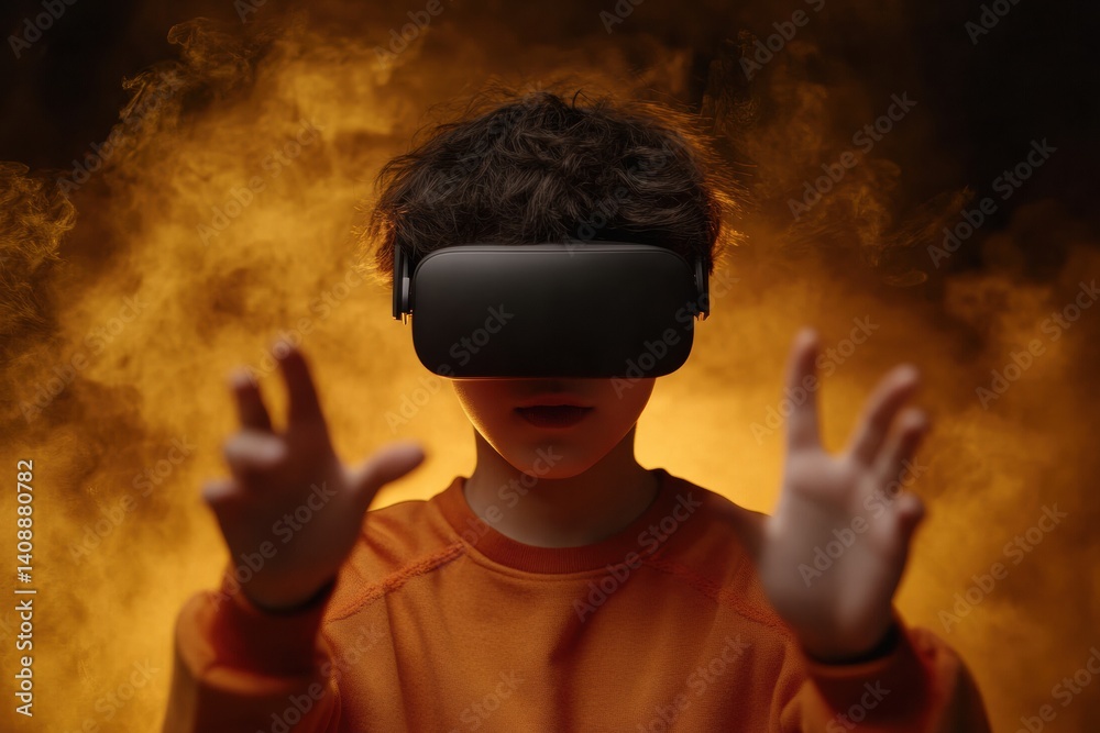 Poster immersive gen z tech frontier virtual reality exploration in warm amber atmosphere - next-gen digita