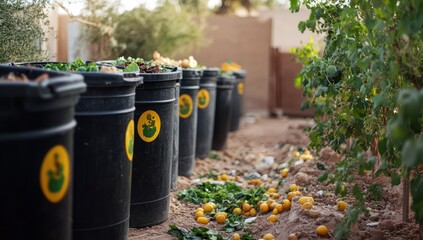 Composting Bins in a Backyard Garden