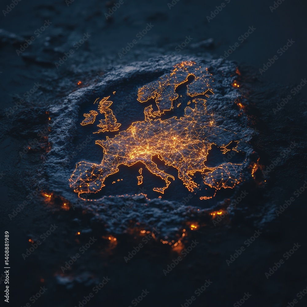 Poster luminous digital cartography european union network visualization - innovative geospatial technology