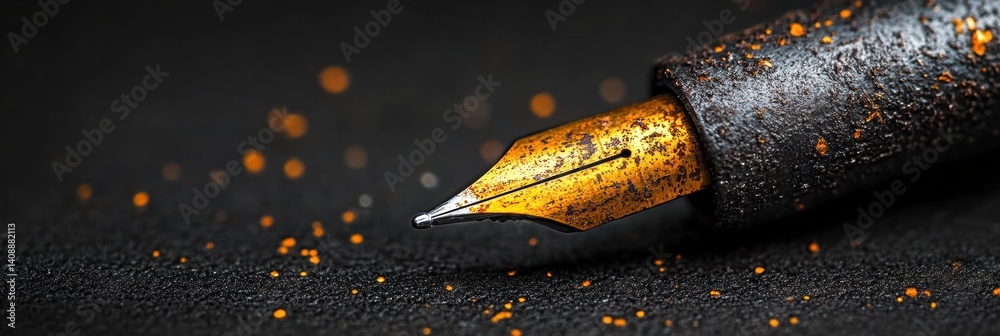 Poster analog renaissance precision metalwork meets digital storytelling - luxe calligraphy fountain pen ma