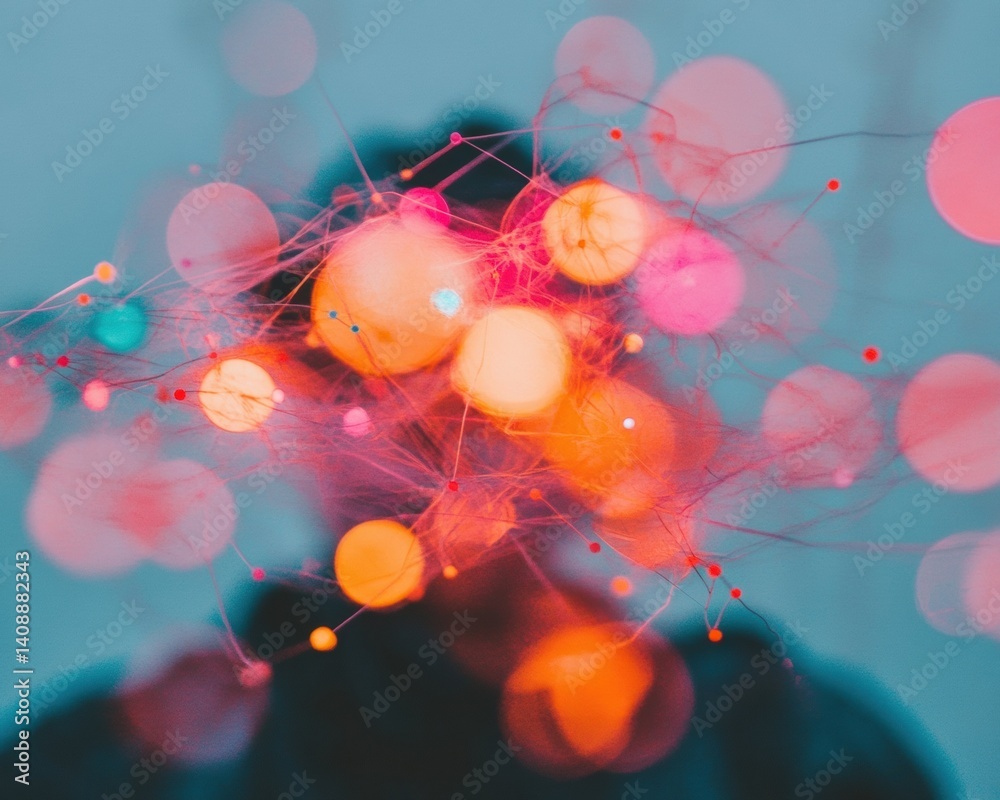 Poster Quantum Connectivity Visualization Vibrant Neural Network Abstraction Revealing Digital Transformation in Emerging Tech Ecosystem with Luminous Interconnected Data Nodes