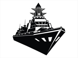 Fototapeta premium Black and White Silhouette of a Warship