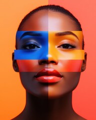 Bold Chromatic Identity Vibrant Multicultural Female Portrait Showcasing Inclusive Design, Intersectional Beauty and Creative Digital Expression