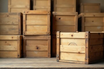 Vintage wooden crates with subtle kraft paper pattern and natural wood grain, wood grain, vintage