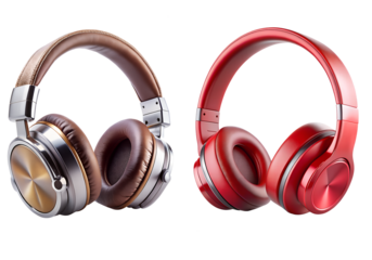 red and golden color two headphone  isolated on transparent background