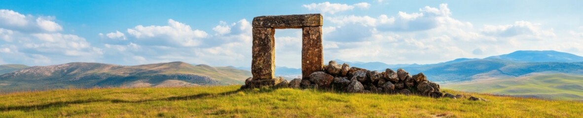 Ethereal Archaeological Heritage International Monuments Day Landscape Design - Minimalist Historic Portal Revealing Cultural Preservation Narratives for Sustainable Tourism