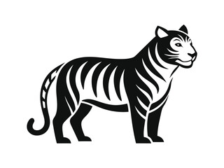 Fototapeta premium Flat and Minimalist tiger icon of silhouette black vector illustration on white background