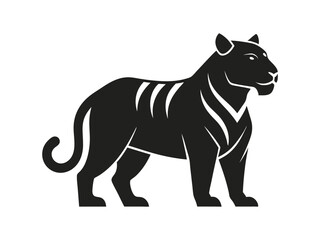 Obraz premium Flat and Minimalist tiger icon of silhouette black vector illustration on white background