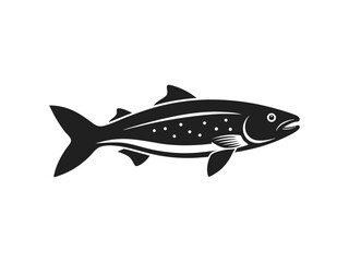 Flat and Minimalist trout fish icon of silhouette black shape vector illustration on white background 