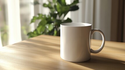 Fototapeta premium breakfast table mug mockup scene.