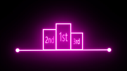 Glowing neon winner podium with 1st, 2nd, and 3rd place icon. Futuristic ranking stage design-illustration